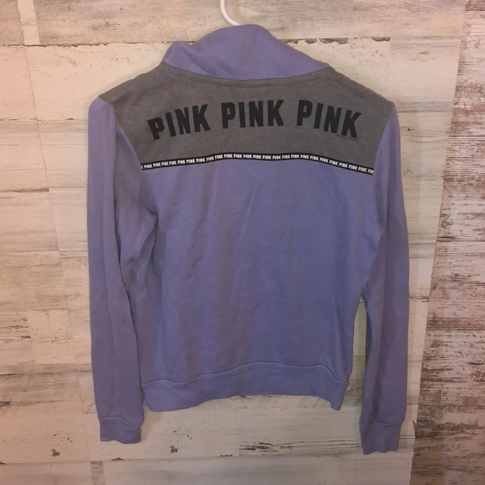 PINK VICTORIA’S SECRET quarter zip sweatshirt purple and gray XS PINK VS top​ - Picture 6 of 8